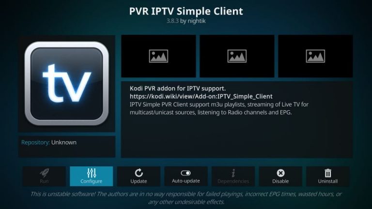 6IPTV - Kodi - PVR Simple Client - Configure