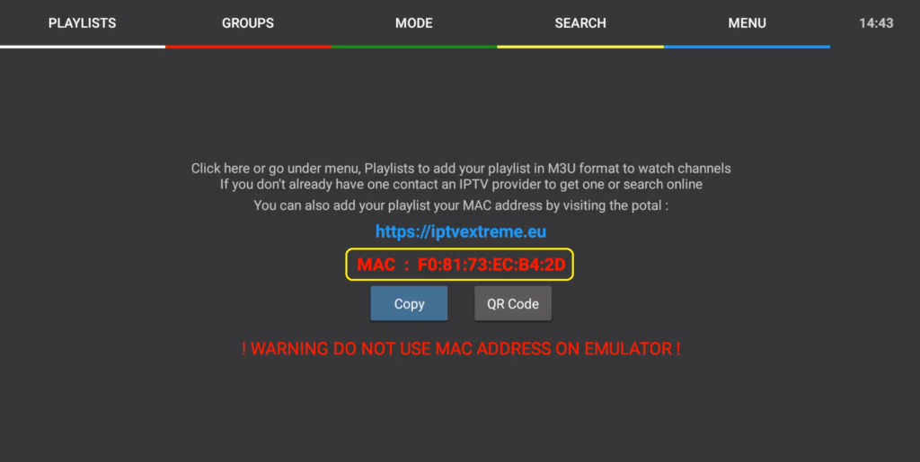 IPTV Extreme MAC address